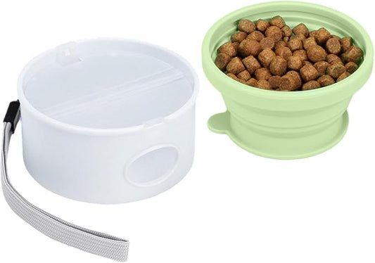 Portable Pet Travel Bowl - 12oz Foldable Silicone Dog Dish for Easy Feeding, Lightweight Space Saving Build with Attached Poop Bag Dispenser, Durable Pet Food Water Container for Walking Hiking
