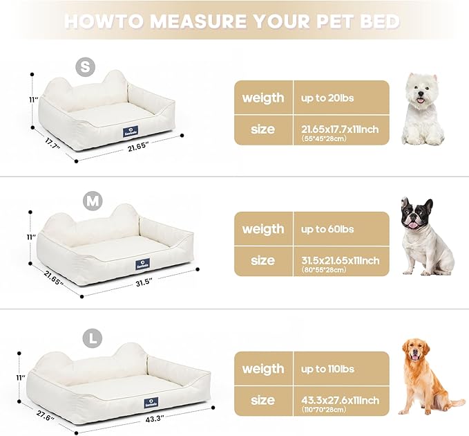 EarsUp Dog Bed 22Inch Leather Dog Sofa, Detachable Orthopedic Puppy Beds, Rectangle Pet with Non-Slip Bottom, Waterproof, Machine Washable (White)