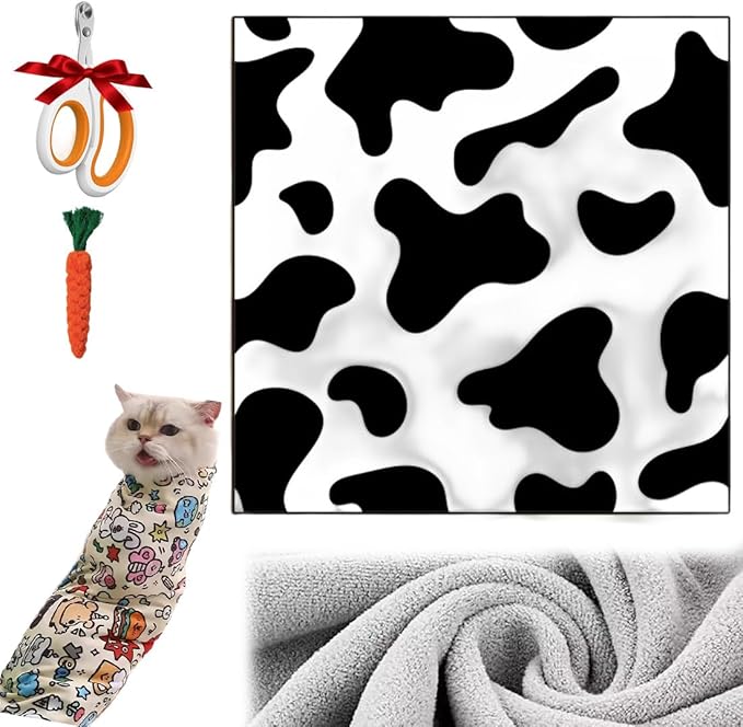 Cat Grooming Wrap for Cutting Nails, 27.6" Anti-Scratch Anti-Escape Cat Holder for Claw Clipping, Self-Adherent Soft Cat Swaddle Wrap for Nail Trimming for Cats & Kittens (1,13.78 *13.78 inch)