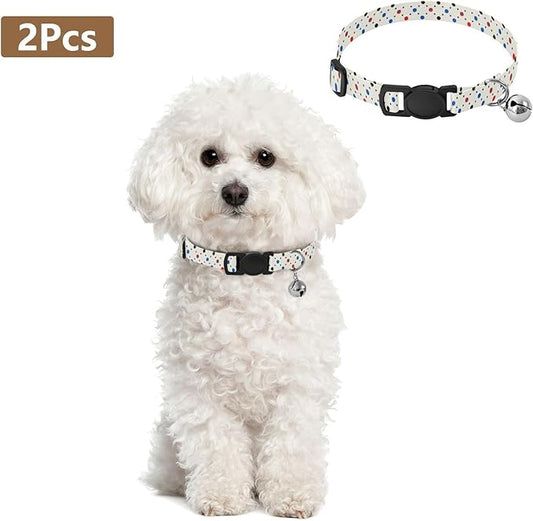 Dog Collar Dots White Pattern Soft Dog Collars Puppy Collar Adjustable Cat Pet Collar for Dogs Cats Pets Supplies 2 Pack