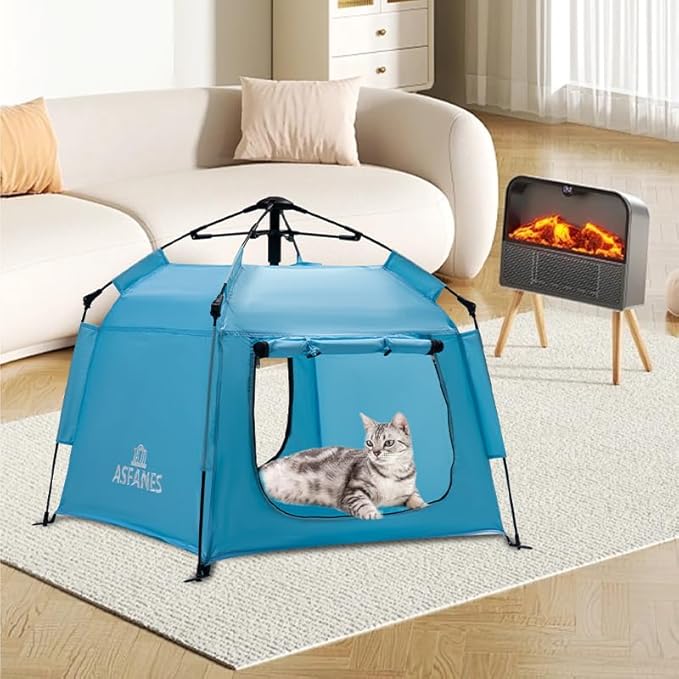 Outdoor Pet Automatic Camping Tent, Pop up Cave Bed for Indoor Cats and Small Dogs, Portable Cat House Dog House, Sky Blue.