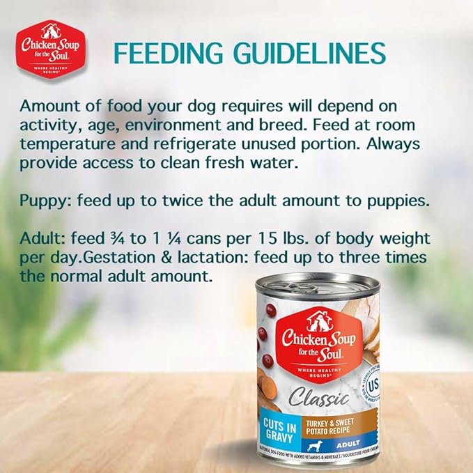 Chicken Soup for the Soul All Natural Premium Adult Wet Dog Food, Real Meat First Ingredient, No By-Products/Artificial Flavors/Preservatives, Turkey & Sweet Potato Cuts in Gravy, 13oz (Pack of 12)