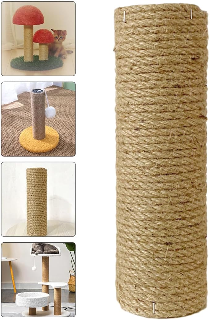 Veemoon Cat Scratching Post Replacement 7cm Diameter 35cm Solid Wood Rope Scratcher Pole Wear-Resistant Jute for Indoor Cats