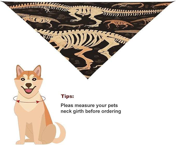 Dog Bandana Spring Pet Scarf Adjustable Triangle Dinosaur Skeleton Print Printing Dog Bib Washable Polyester Puppy Bandana for Small Medium Large Dogs Cat Birthday Party Supplies