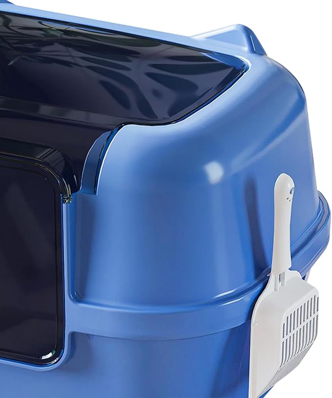 Fully Covered Cat Litter Box Hooded Litter Tray Convertible Potty Pan Easy to Install for Bathroom Home Dormitory- Blue