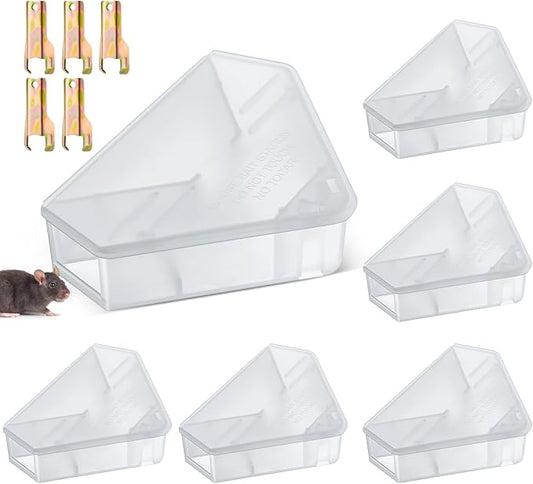 Qualirey Mice Station with Key Triangle Mouse Station Reusable Rodent Trap Box, Keeps Children and Pets Safe Indoor & Outdoor Suitable for Small Mice(Translucent,6 Pcs)