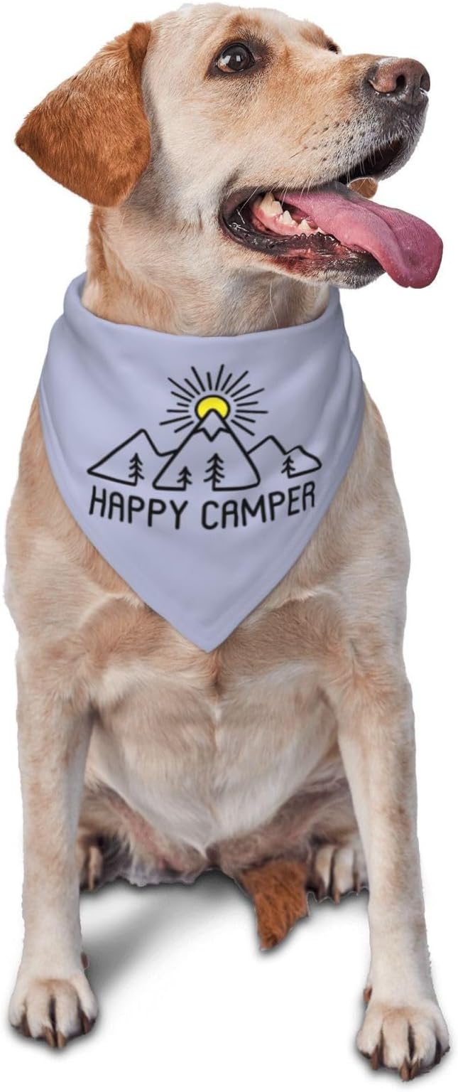 Happy Camper Summer Dog Bandana，Adorable Puppy Accessory for The avid Camper ，Pet Neckerchief for Pets Daily Wear Photo Prop Party Supplies,Funny Cute Dog Bandana (Gray Blue)