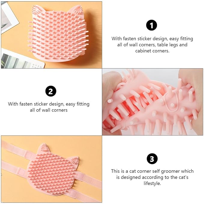 Cat Corner Self Scratching Silicone Massage Brush Large Pink Cat Grooming Comb for Wet and Dry Use Pet Hair Removal Tool
