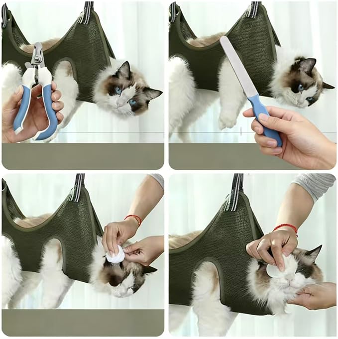 Cat Grooming Hammock, Anti Scratch and bite cat Bath Bag, can be Hung and Fixed, has Good Breathability, pet Nail Clippers, Nail Files, Suitable for Daily pet Care