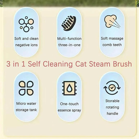 Pet Spritz Cat Defur Comb for Cats Dogs, 3-in-1 Self Cleaning Silicone Cat Steam Brush, Silicone Bristle Head 360° Rotating Pet Steam Brush (Purple)