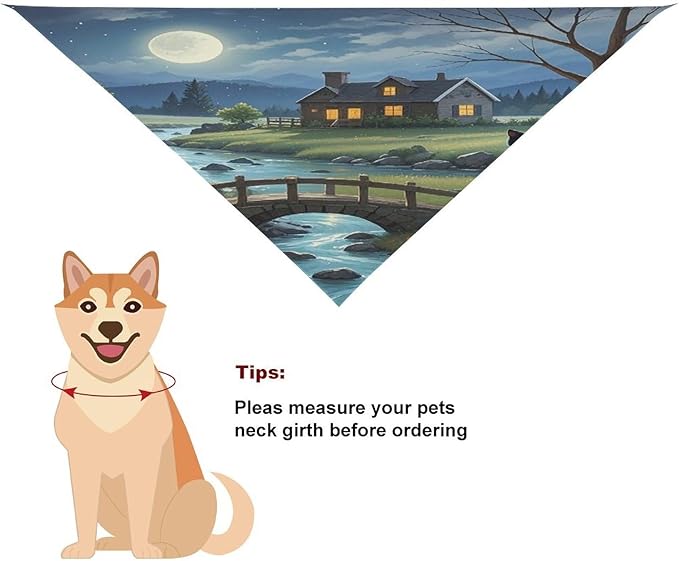 Dog Bandana Spring Pet Scarf Adjustable Triangle Full Moon Bridge Black Cat Printing Dog Bib Washable Polyester Puppy Bandana for Small Medium Large Dogs Cat Birthday Party Supplies