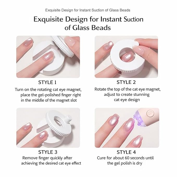 2026 New Rotating Cat Eye Magnet, Automatic Glass Bead Suction of Cat Eye Nail, 360° Rotating Main Body, Uniform Magnetic Force,Beginner Friendly Nail Tool,Creating Wide Cat Eye Effect in 2s (Pink)