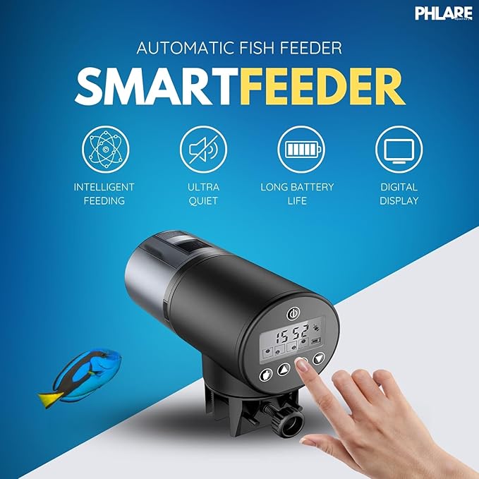 Automatic Fish Feeder for Aquariums - Rechargeable Auto Timer Feeder for Vacation | Fits Flakes & Pellets | 200ml Capacity