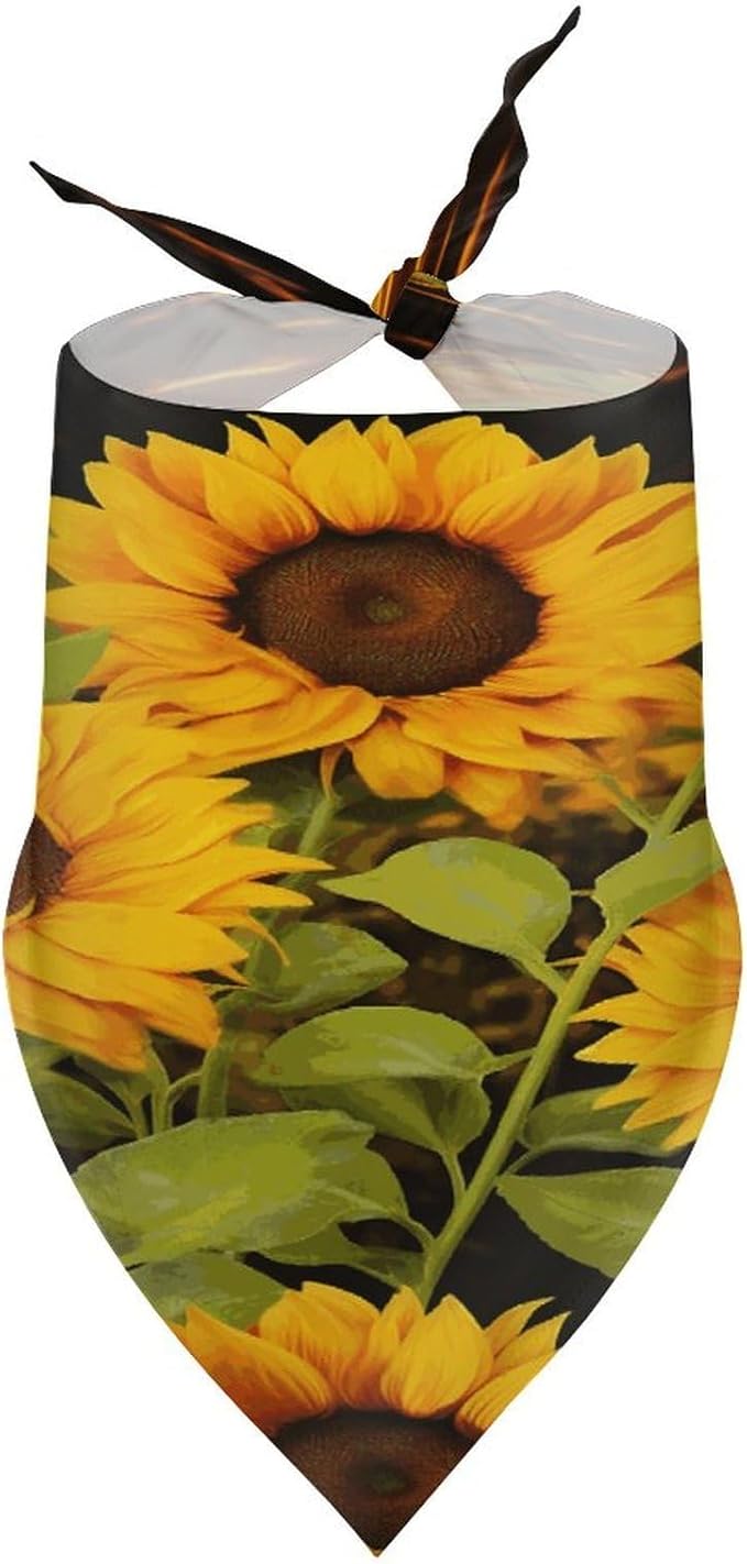 Dog Bandana Spring Pet Scarf Adjustable Triangle Sun Flower Printing Dog Bib Washable Polyester Puppy Bandana for Small Medium Large Dogs Cat Birthday Party Supplies