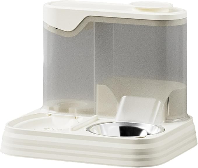 Gravitational Pet Feeder and Water Dispenser Set, Automatic Pet Feeder for Cats Dogs Saving Feeding Station Reduces Waste, Suitable for Dogs Cats Pets Animals Large Capacity (White)