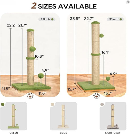 Dkelincs 33" Tall Cat Scratching Post Premium Sisal Kitten Scratcher with Hanging Ball for Indoor Cats, Cat Scratch Post for Living Room & Bedroom, Ideal for Cats at All Ages (Green, 33 Inch)