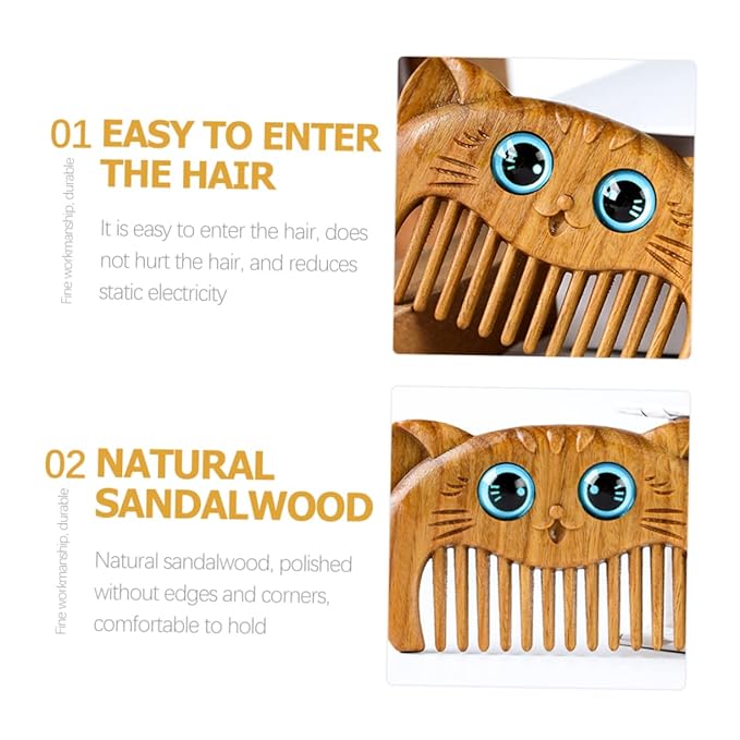 minkissy Sandalwood Cat Hair Combs Set of 2 Small Fine Tooth Grooming Combs for Cats and Dogs for PET Grooming