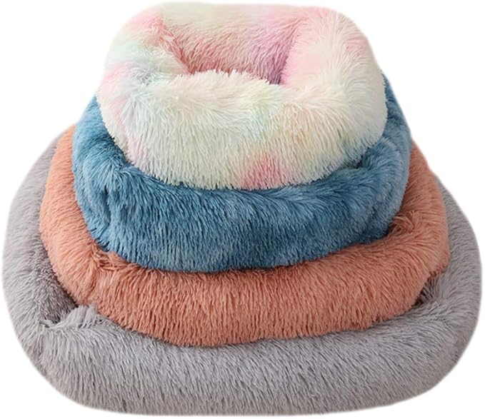 La La Pet® Donut Dog Cat Bed Cozy Cave Pet Bed Burrow Dog Bed Calming Cuddler Self-Warming Pet Bed Soft Plush Pet Cushion Improved Sleep for Cats Small Medium Dogs Brown L