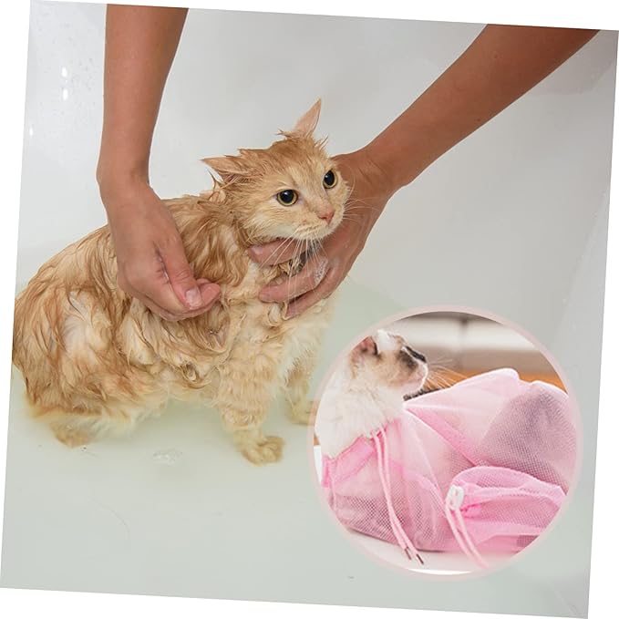 Happyyami Cat Bathing Bag Breathable Mesh Grooming Shower Bag for Cats Adjustable Scratch Design for Pet Bathing and Drying