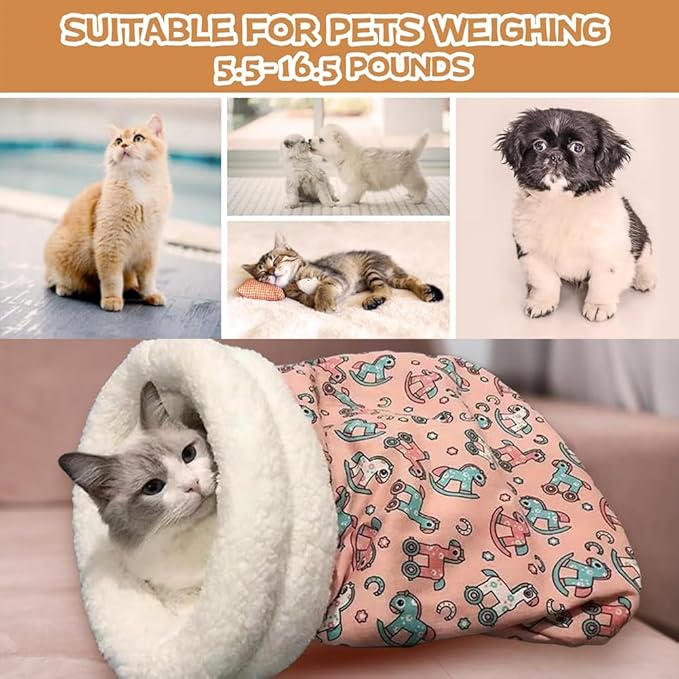 2PC Cat Sleeping Bag for Indoor Cats,Cat Sleeping Bag,Cozy Pet Nest for Cats, Winter Washable Wrap Pet Snuggle Sack for Kitten Puppy(Blue+Green)