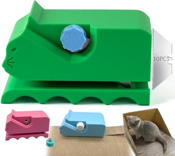 Cardboard Cutter for Cat Scratchers, Cat Scratcher Cardboard Strip Cutter with 10 Spare Blades, 3D Printed DIY Handheld Tool, Gift for Cat Lovers (Green)