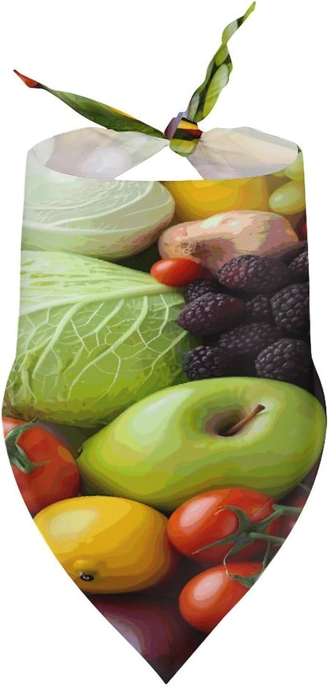 Dog Bandana Spring Pet Scarf Adjustable Triangle Fresh Fruits and Vegetables Printing Dog Bib Washable Polyester Puppy Bandana for Small Medium Large Dogs Cat Birthday Party Supplies