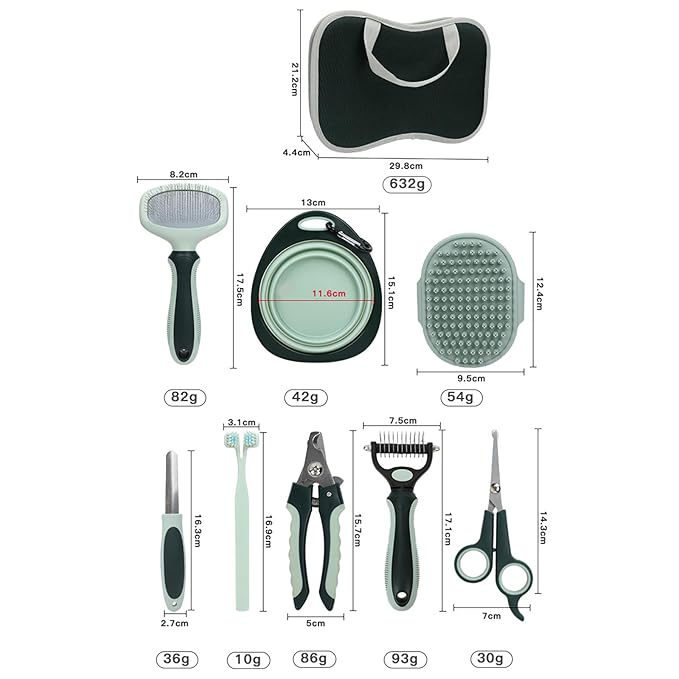 Grooming Brush Kit 8pcs for Shedding Matted Fur Self-Cleaning with Cat Dog Grooming Scissors Flea Comb Pet Grooming and Comb Bath Brush for Indoor Long-Haired Cats