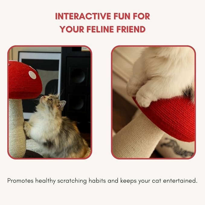 Mushroom Cat Scratching Post - Unique Design, Sisal-Wrapped, Ideal for Medium and Small Cat, Cat Scratcher Cute with 100% Sisal Covered Scratching Post