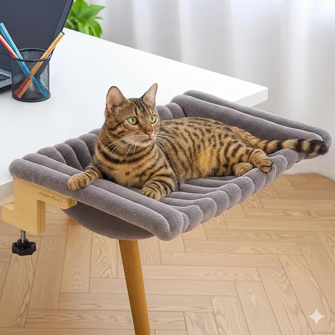 Cat Desk Hammock | Cat Desk Bed & Perch – Hanging Cats Hammock, Original Pest Bed for Large Cats, Secure No-Drill Attachment, Sturdy Holds Up to 40 lbs, Space-Saving Furniture