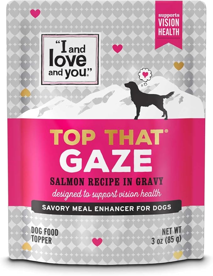 I and Love and You Wet Dog Food Toppers - Top That Gaze Salmon Recipe in Gravy, Filler Free, Meal Enhancer Topper, 3oz 12pk