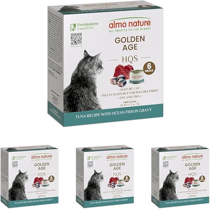 almo nature Supportive Formulas Golden Age HQS Tuna & Ocean Fish in Gravy Wet Cat Food, 1.77-oz can, case of 6 (Pack of 4)