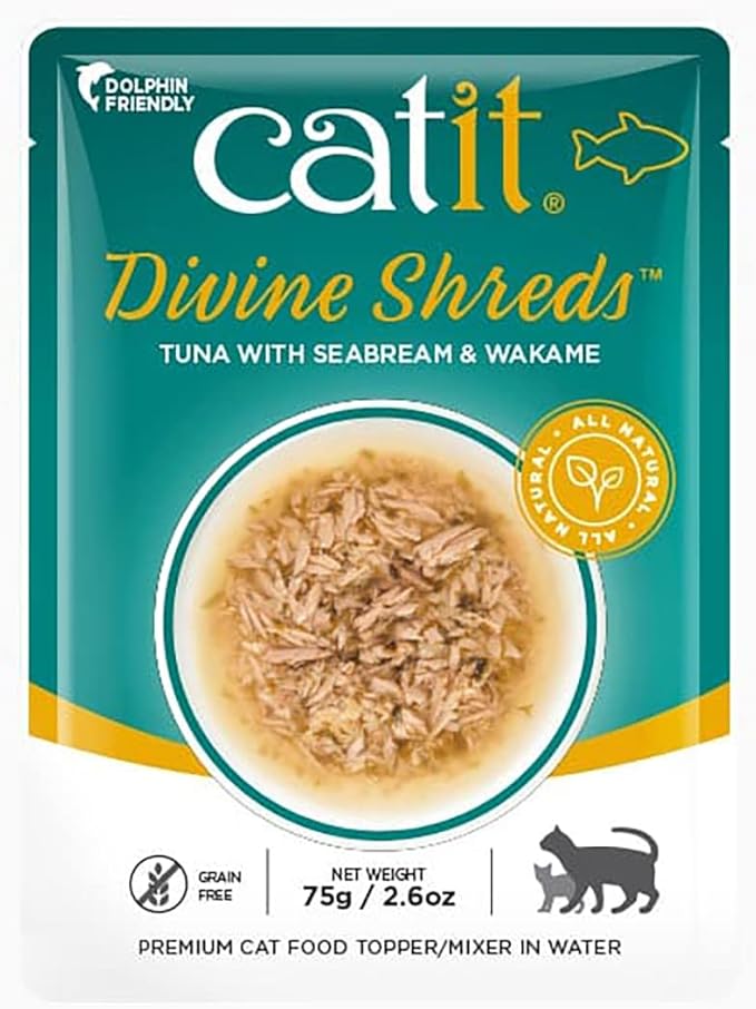 Catit Divine Shreds Premium Cat Food Topper, 12 Pack, Tuna