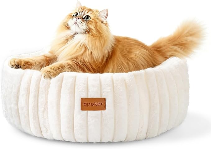 Cat Beds, Self Warming Cat Bed, Washable Pet Beds for Indoor Cats, Super Soft Faux Rabbit Fur Pet Bed for Puppy and Kitten with Anti-Slip Bottom (White, 20"x20"x8")
