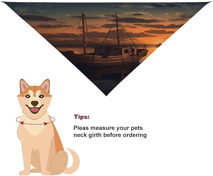 Dog Bandana Spring Pet Scarf Adjustable Triangle Boat at Dusk Printing Dog Bib Washable Polyester Puppy Bandana for Small Medium Large Dogs Cat Birthday Party Supplies