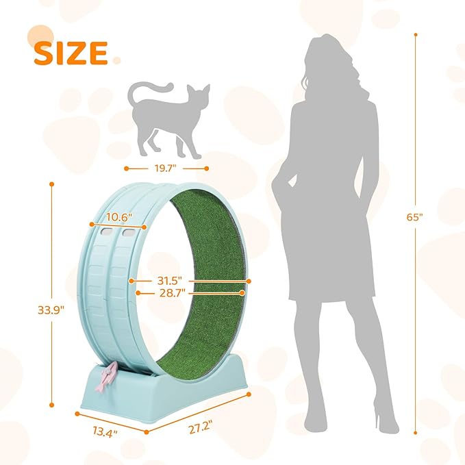 VINGLI Cat Exercise Wheel, 31" Cat Treadmill for Indoor Cats, Cat Running Wheel with Carpeted Runway for Weight Loss & Daily Exercise (Light Blue)