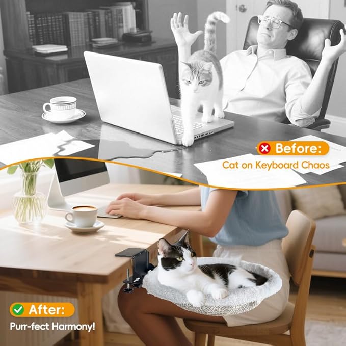L&W BROS. Cat Desk Bed, with 2 Machine-Washable Covers -No Wash Downtime, Supports 50lbs, Space-Saving Foldable Cat Bed Desk Mount for Gaming