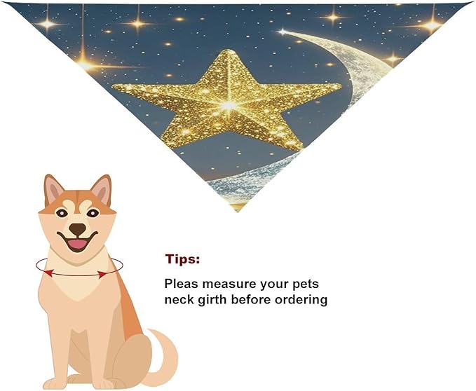 Dog Bandana Spring Pet Scarf Adjustable Triangle Golden Stars and Moon Printing Dog Bib Washable Polyester Puppy Bandana for Small Medium Large Dogs Cat Birthday Party Supplies