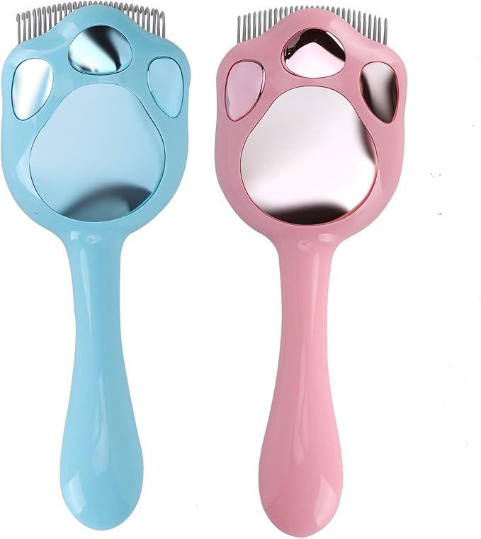 Cat Shell Comb Deshedding Brush, Pet Grooming Tool, Round Comb with Soft Plastic Claw Teeth, Stainless Steel Material, Ergonomic Handle for Cats and Small Dogs, Removal Com