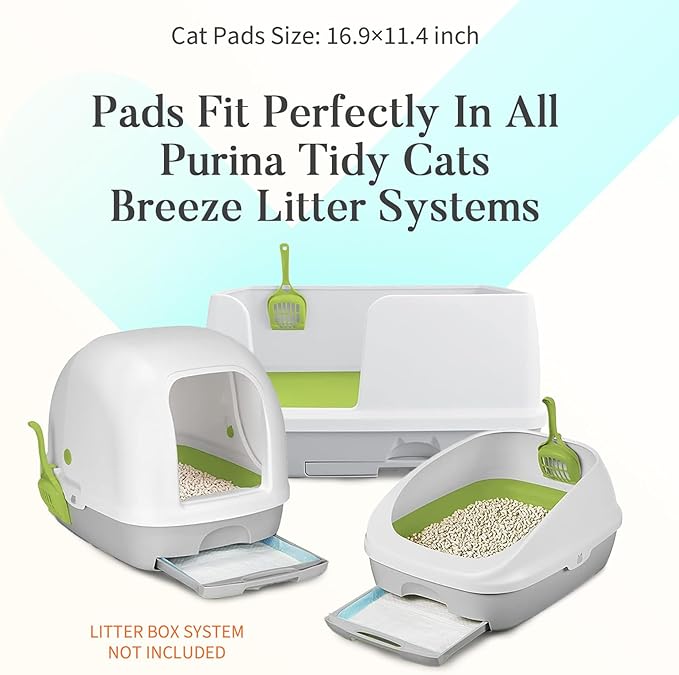 60 Count Cat Litter Pads for Tidy Cats Breeze System, Cat Pad Refills for Litter Box, Thickened Super Absorbent Pee Pad, Odor Control & Leak-Proof, Unscented 16.9" X 11.4"