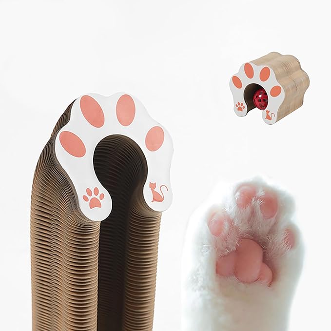 Kitty Curlz Cat Toy, Magic Organ Cat Interactive Scratcher Cardboard with Bell Ball, Foldable & Changeable Accordion Shape Exercise Anxiety Relief Toy for Indoor Cats(1PCS)