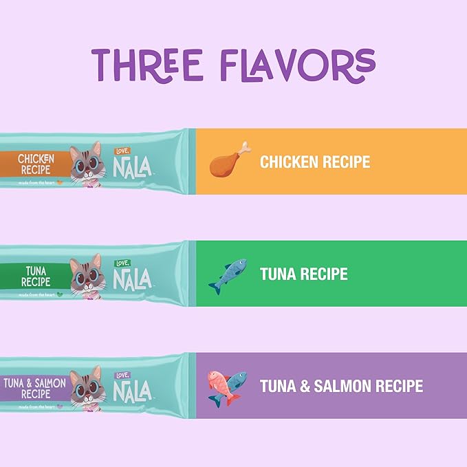 LOVE, NALA - Natural Lickable Cat Squeeze Up Treat,Topper - Variety Pack Mousse - Wet Food Cat Puree - Grain Free, Non-GMO, Minerals, Vitamins - 24 Pack 12 oz.