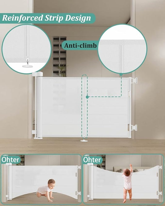 50 inch Retractable Baby Gates 42 inch Tall, Retractable Gate with Reinforced Strip Design to Prevent Crawling Through, Retractable Dog Gate for Stairs, Doorways, Hallways