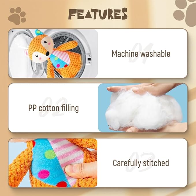 Dog Plush Toys for Aggressive Chewers Indestructible Dog Toy, Squeaky Plush Toy for Small Medium Large Dogs, Indoor Play Durable Chew Toy o Keep Them Busy (Puppy)