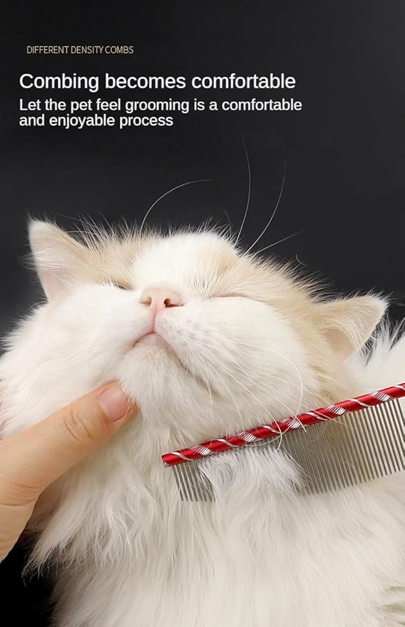 Professional Pet Grooming Comb – Crescent Curved Wide/Fine Tooth Pet Comb Detangling Comb for Cat/Dog Face & Chin, Stainless Steel Teeth, Removes Knots & Flea Combs (blue,round19cm)