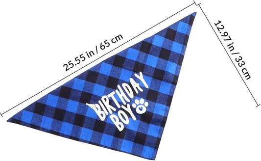 Beavorty Dog Birthday Bandana and Party Hat Set, Blue Cotton Pet Birthday Costume Accessories for Puppy Celebration and Dog Party Supplies