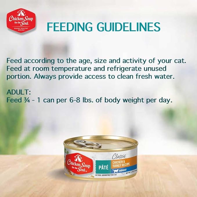 Chicken Soup for the Soul All Natural Premium Adult Wet Cat Food, Real Meat First Ingredient, No By-Products, Artificial Colors, Flavors or Preservatives, Chicken & Turkey Pate, 5.5oz (Pack of 24)