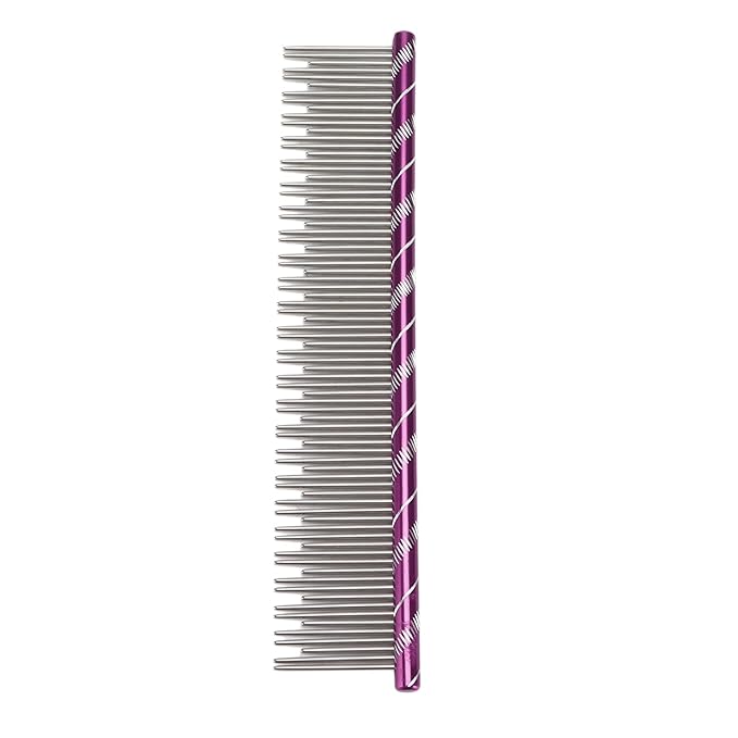 Pet Hair Removal Comb, Stainless Steel Cat Grooming Tool with Dual - Density Teeth, Open Knot Comb for Long and Short Haired Cats, Ergonomic Non - Slip Handle (Violet)