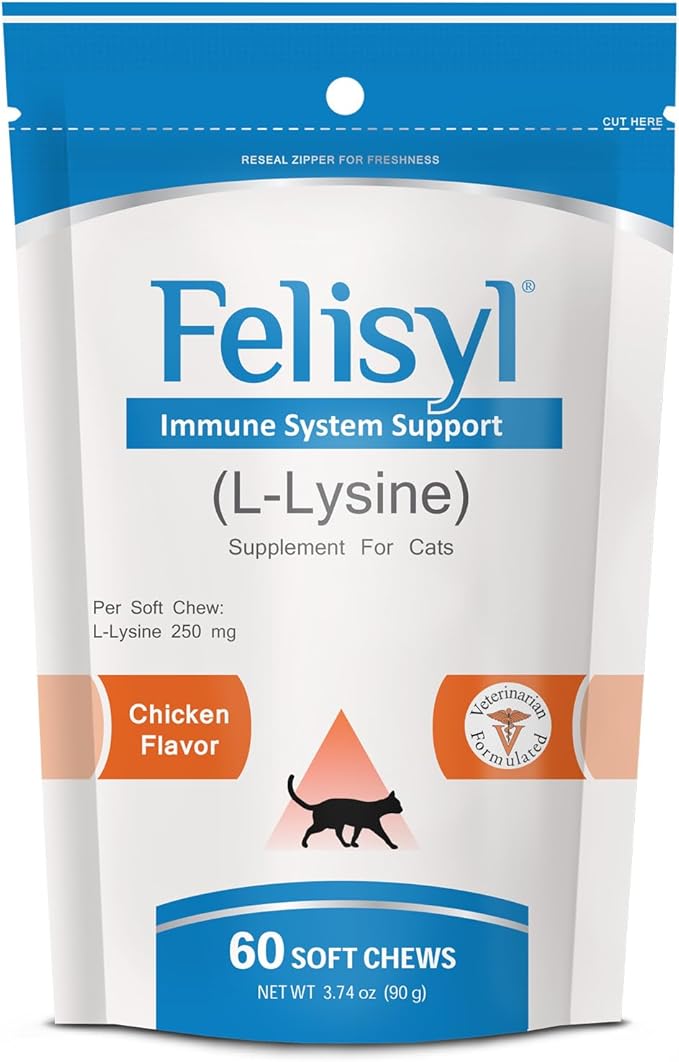 Immune System Support for Cats - Amino Acid L-Lysine - Produce Antibodies - Healthy Tissue, Respiratory Health, Vision - 60 Soft Chews