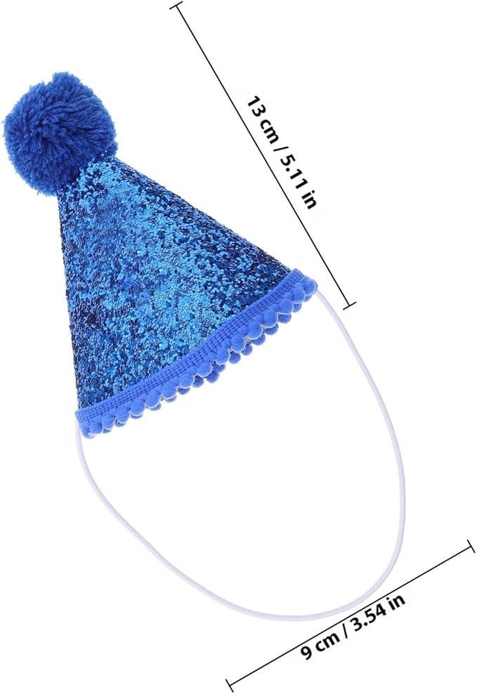 BESTonZON Small Pet Birthday Party Hat with Blue Fur Trim and Number + Dark Blue Sequin Bow Tie Set for Dogs Puppy Party Supplies