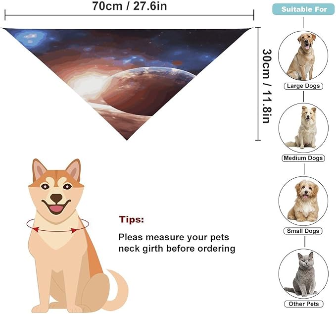 Dog Bandana Spring Pet Scarf Adjustable Triangle Planets in Space Background Printing Dog Bib Washable Polyester Puppy Bandana for Small Medium Large Dogs Cat Birthday Party Supplies